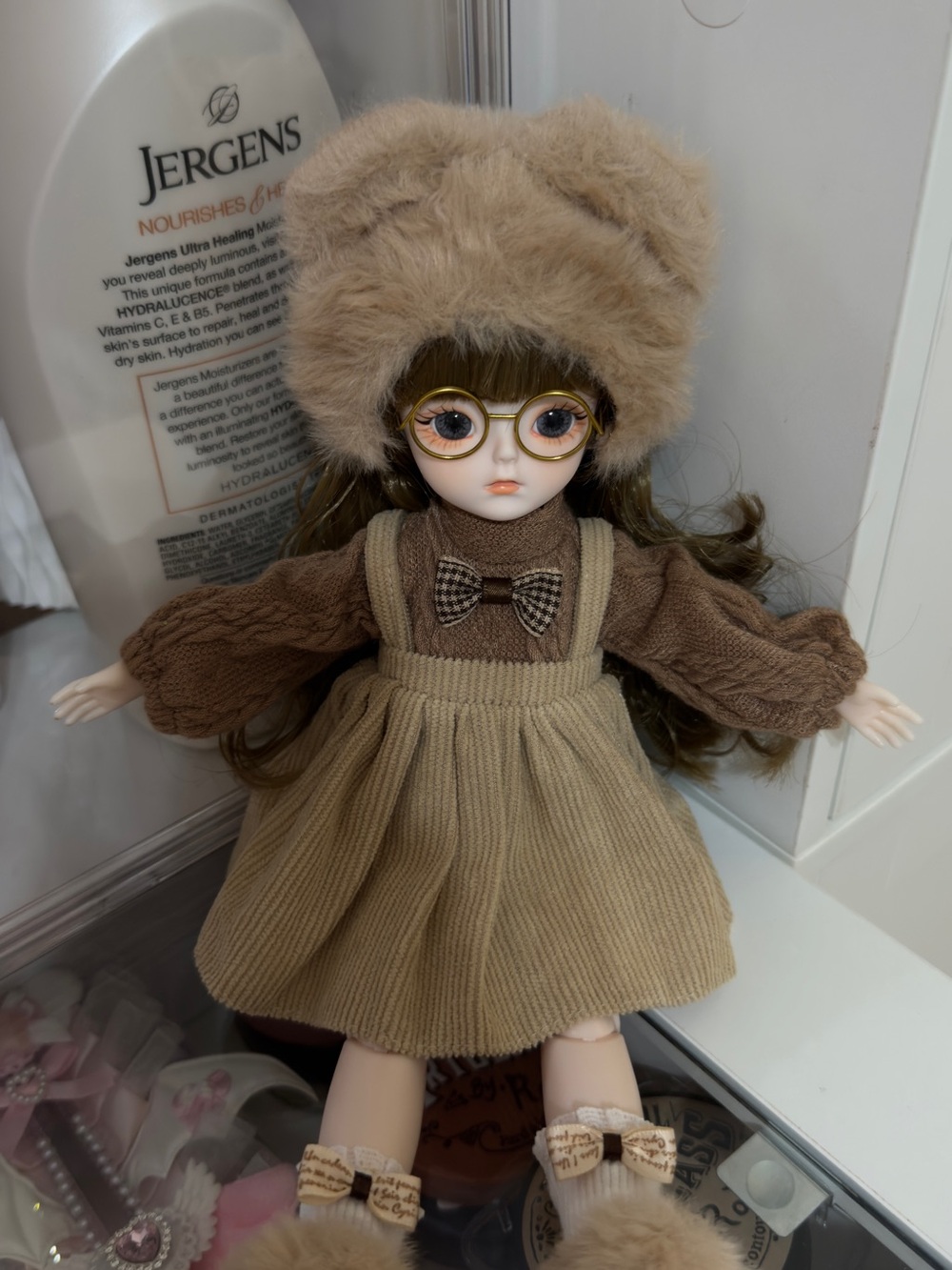Cute Brown Doll Outfit with Fuzzy Hat & Boot Covers Kids Toy Collection 12 inch
